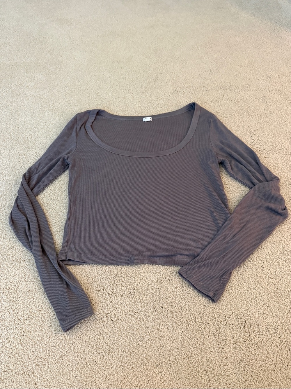 Garage Long Sleeve Scoop Neck Tee in Brown